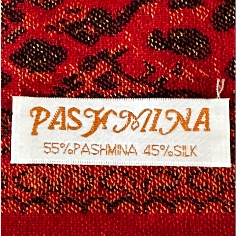NEW Pashmina & Silk Lightweight Fringed Shawl‎ Wrap Red Black Starburst One Size